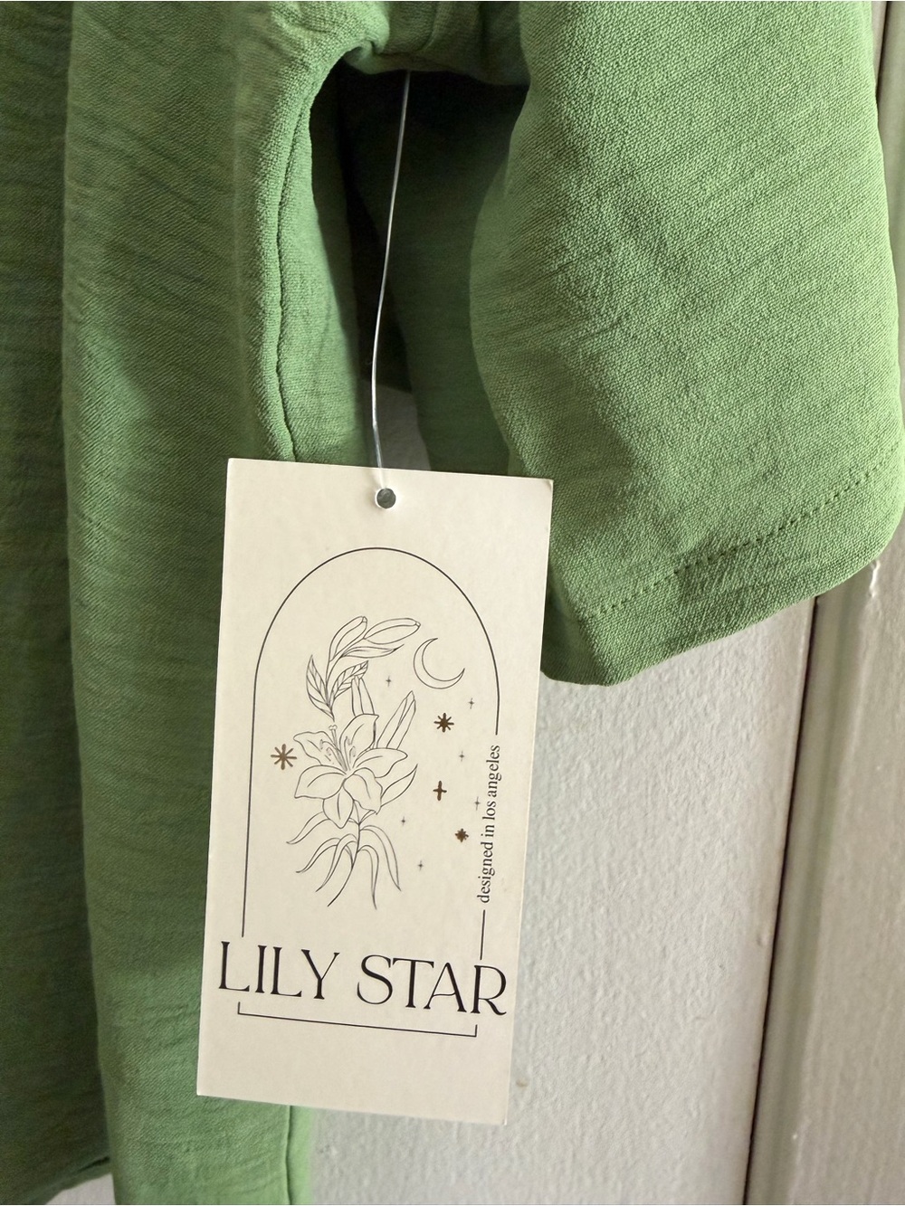 Lily Star Olive Green Button-Front Tie Hem Top - Picture 4 of 4